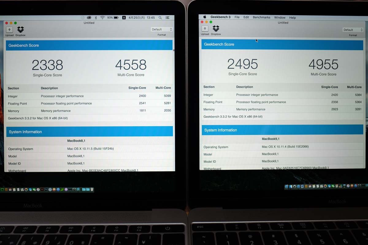 MacBook（2016）・（2015）CPUの性能比較