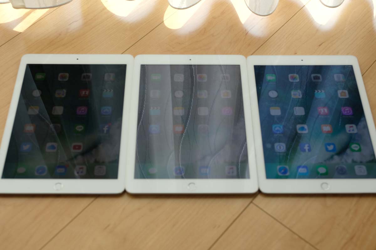 iPad Pro、iPad 第5世代、iPad Air 2の画面反射 比較