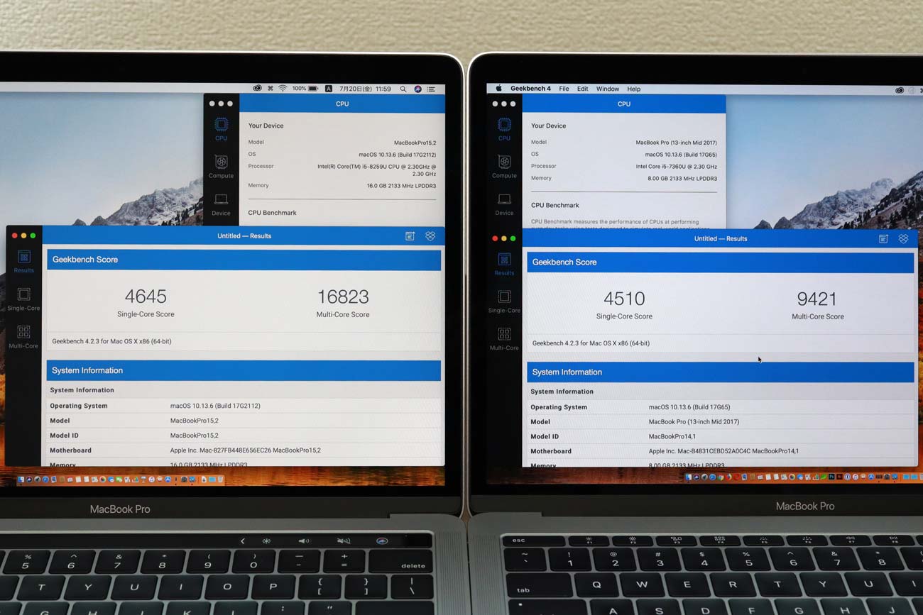 MacBook Pro 13インチ（2018）・（2017）のCPU比較