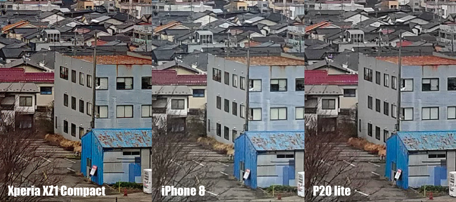 Xperia XZ1 Compact、iPhone 8、P20 lite カメラ画質比較