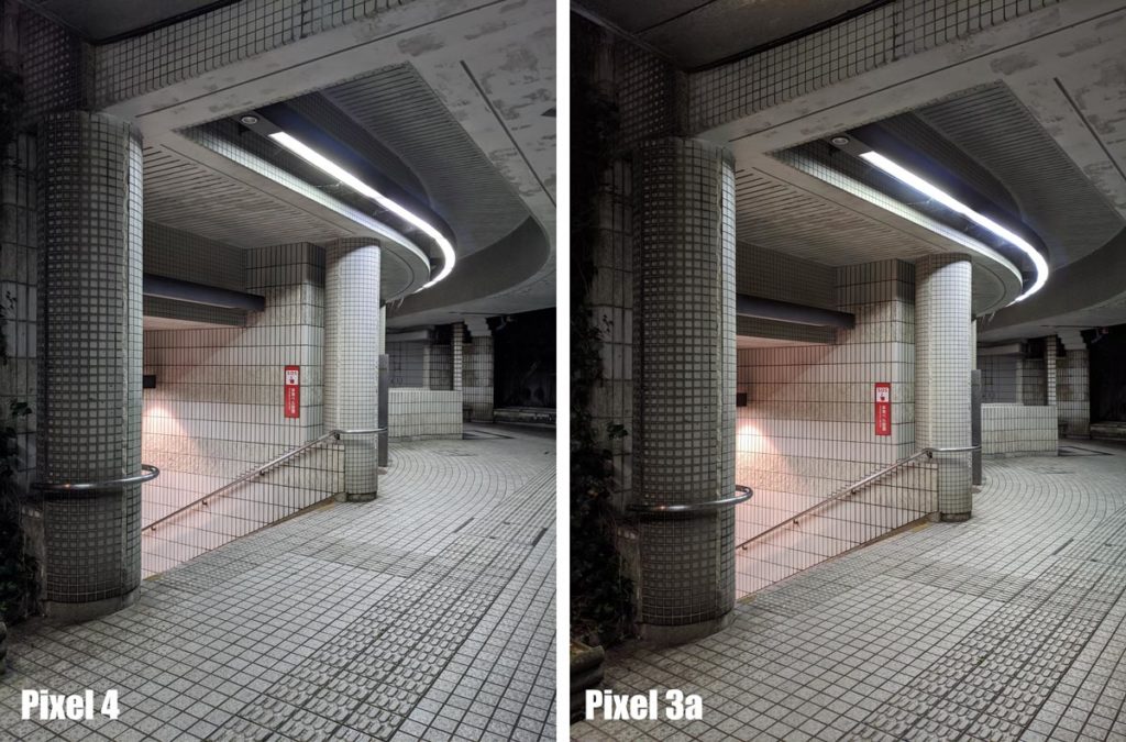 Pixel 4 vs Pixel 3a 夜間の地下道を撮影