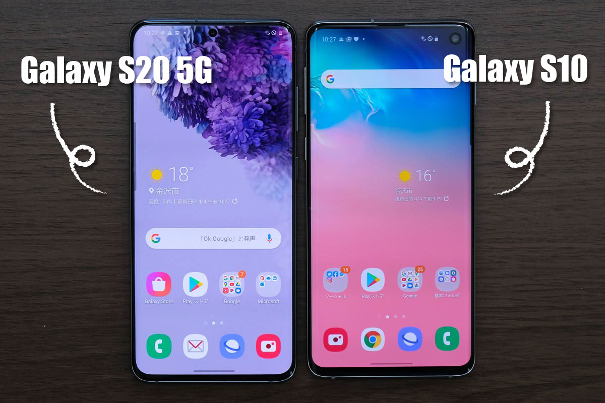 Galaxy S20 5G・Galaxy S10 画面サイズ比較