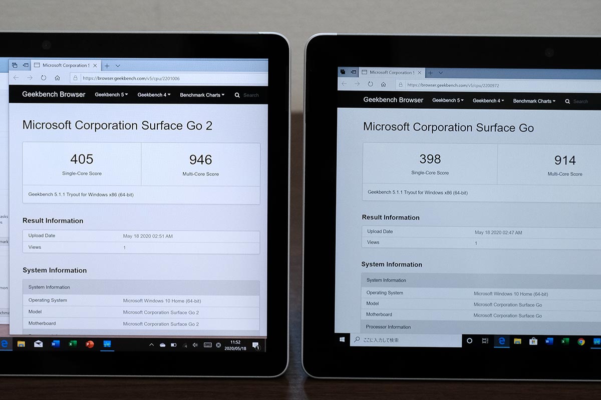 Surface Go2・Surface Go CPUの性能比較