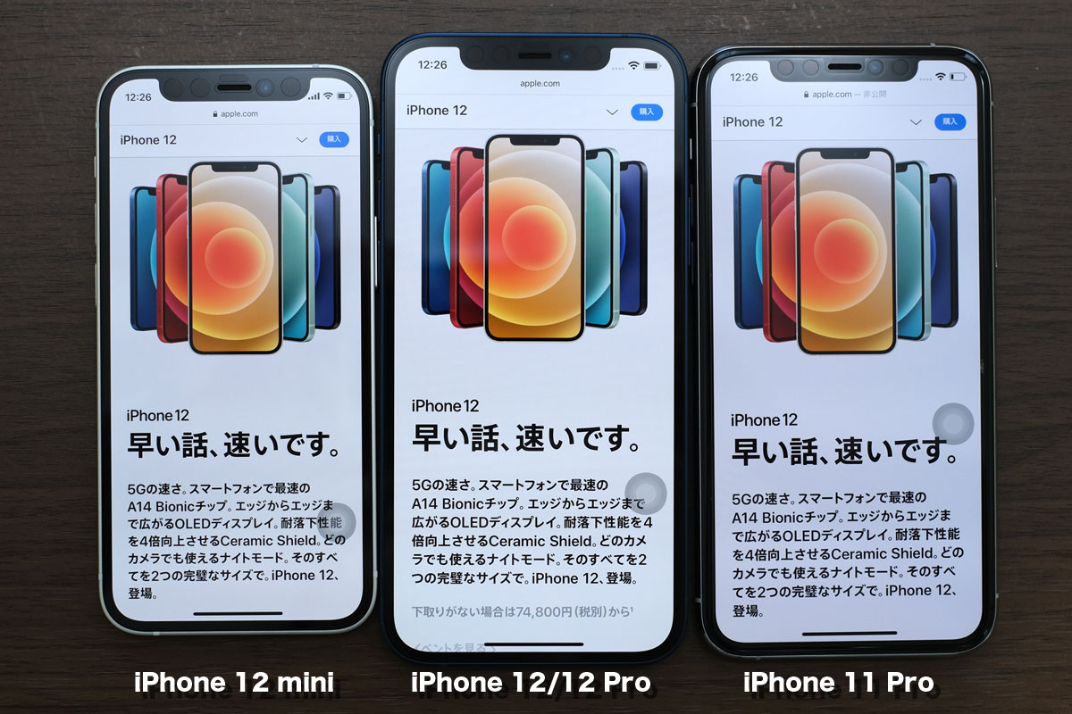 iPhone 12 mini・12 表示領域比較