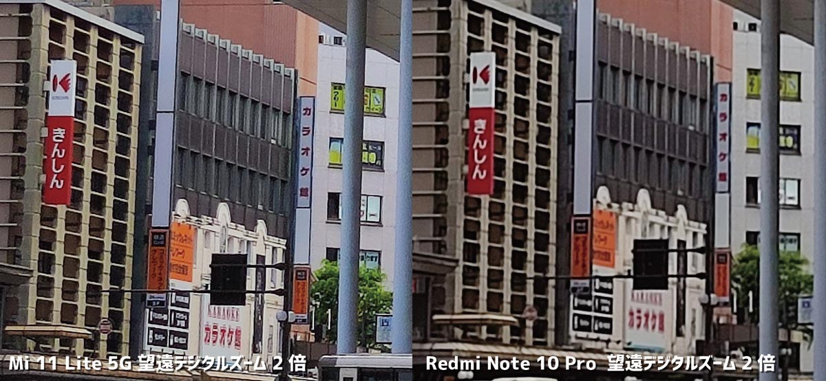 Mi 11 Lite 5GとRedmi Note 10 Pro デジタル2倍の画質