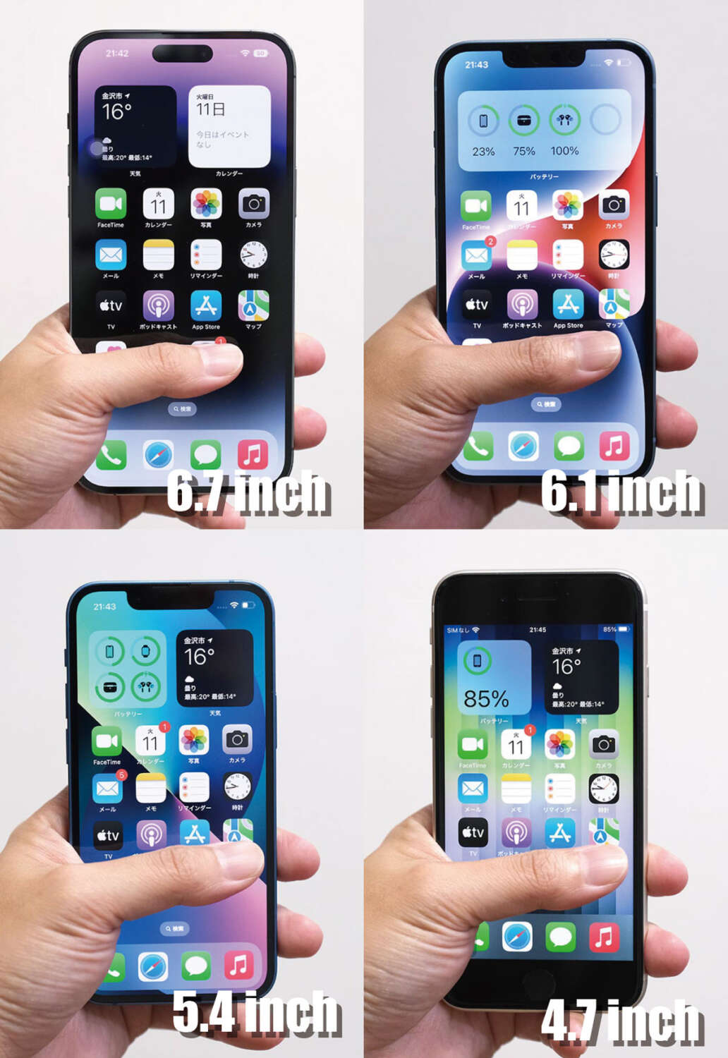 iPhoneの画面サイズ比較