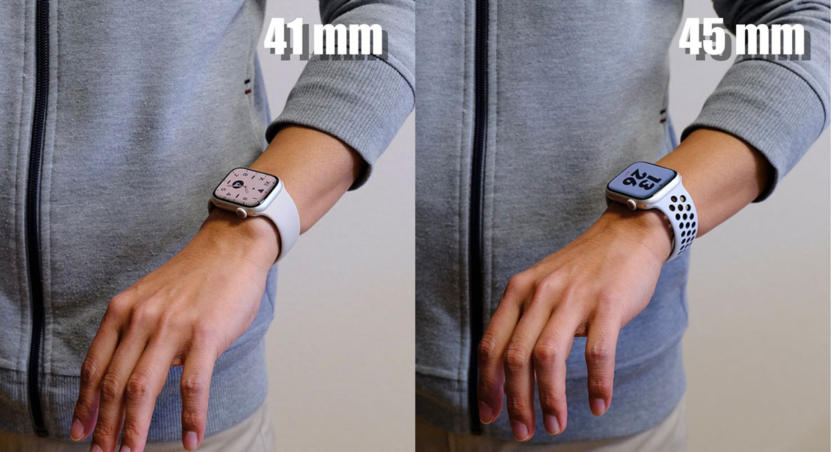 Apple Watch 41mmと45mm サイズ感（白背景）