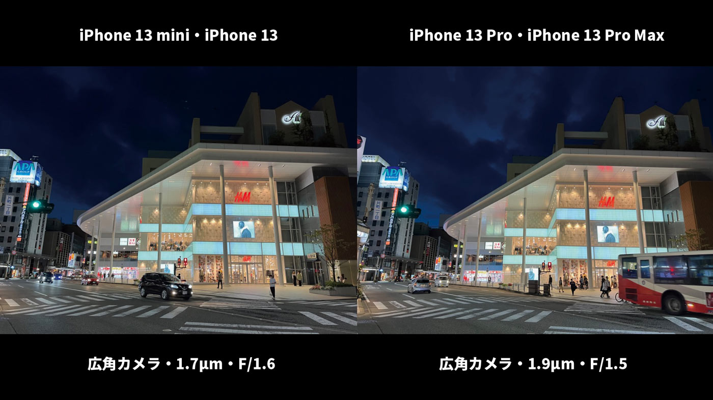 iPhone 13・13 Pro 広角カメラ 夜間比較2