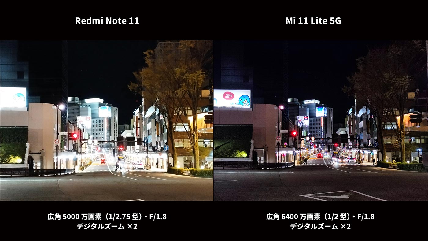 Redmi Note 11・Mi 11 lite 5G デジタルズーム2倍HDR撮影比較