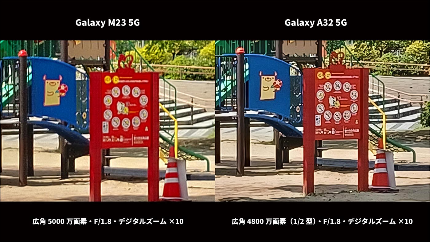 Galaxy M23・A32 広角カメラ画質比較（デジタルズーム×10）
