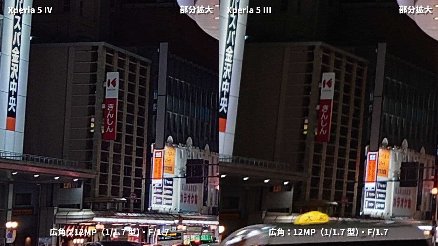 Xperia 5 IV・5 III 広角カメラで夜の街を比較