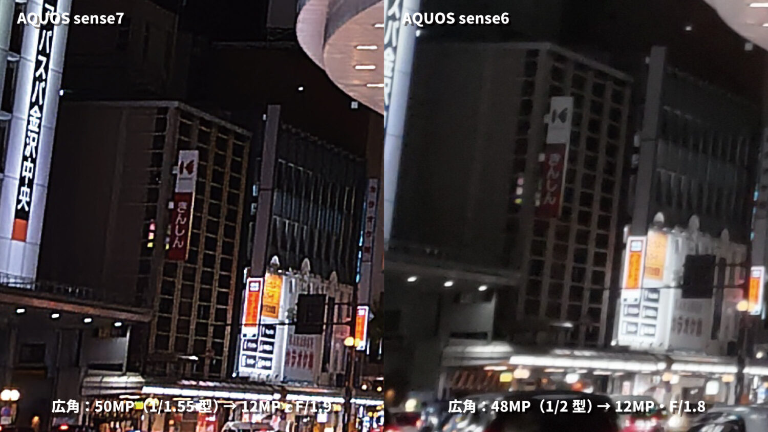 AQUOS sense7・6：広角カメラの画質を比較