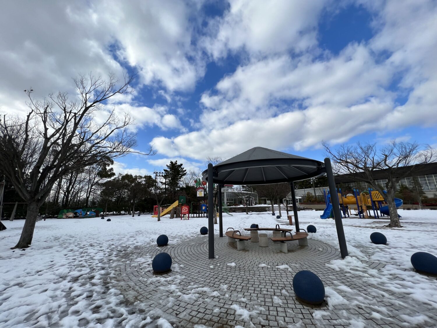 iPhone 13 Pro 超広角カメラで雪のある公園を撮影