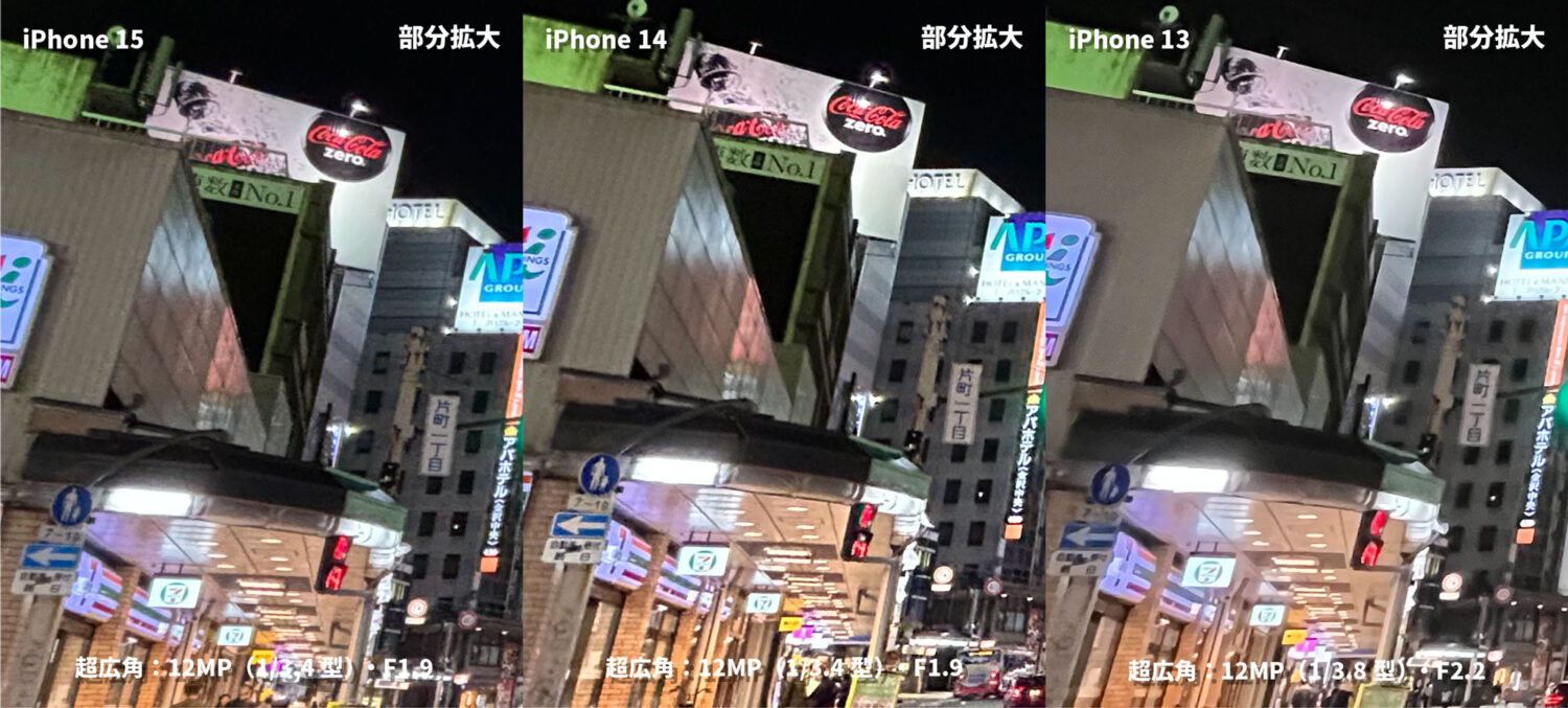 iPhone 15 / 14 / 13 超広角カメラ 比較