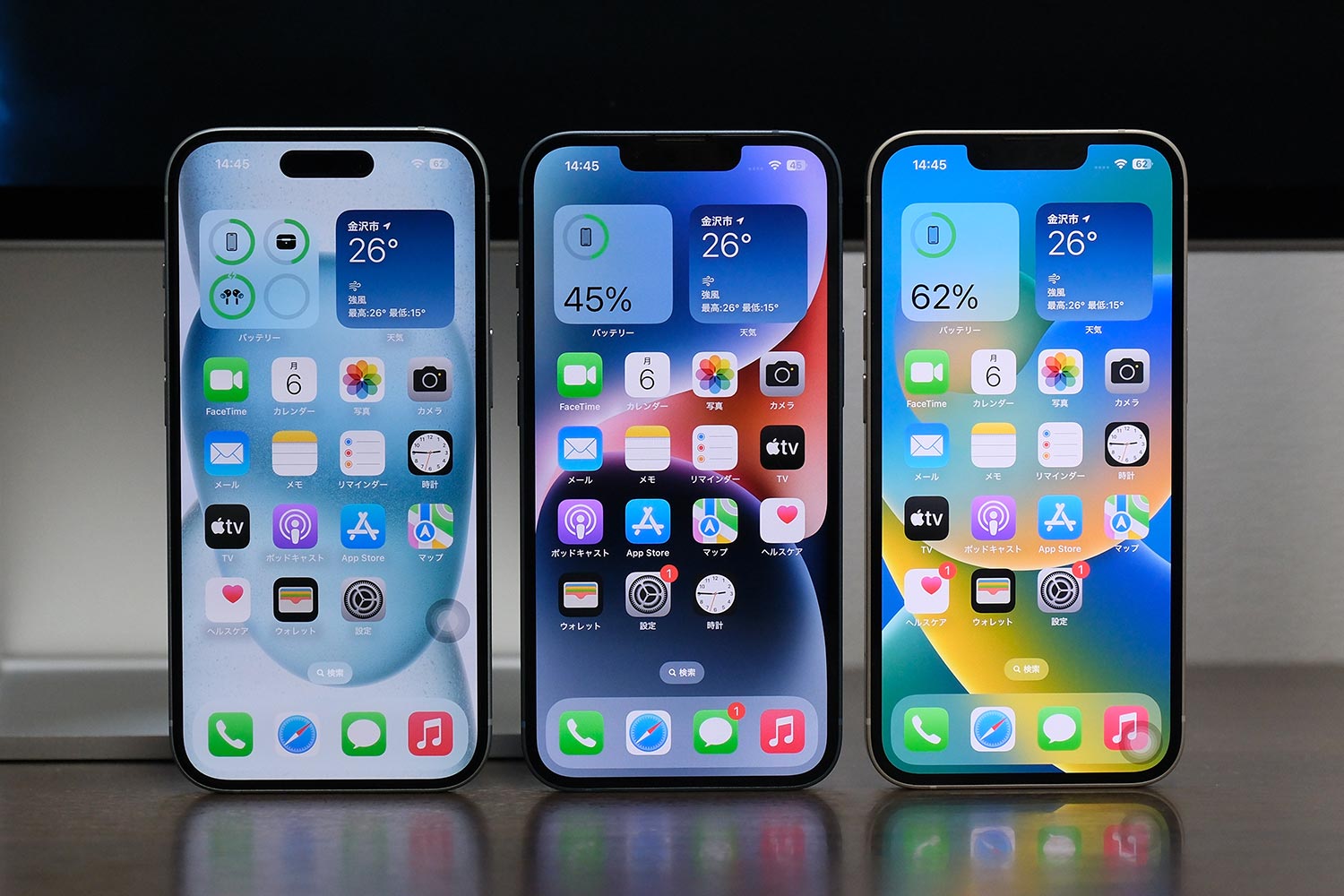 iPhone 15、iPhone 14、iPhone 13 サイズ比較